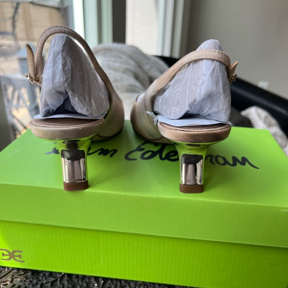 SAM EDELMAN BIANKA SLING BACK PUMPS IN NATURAL SATIN 6.5 - Picture 6 of 7